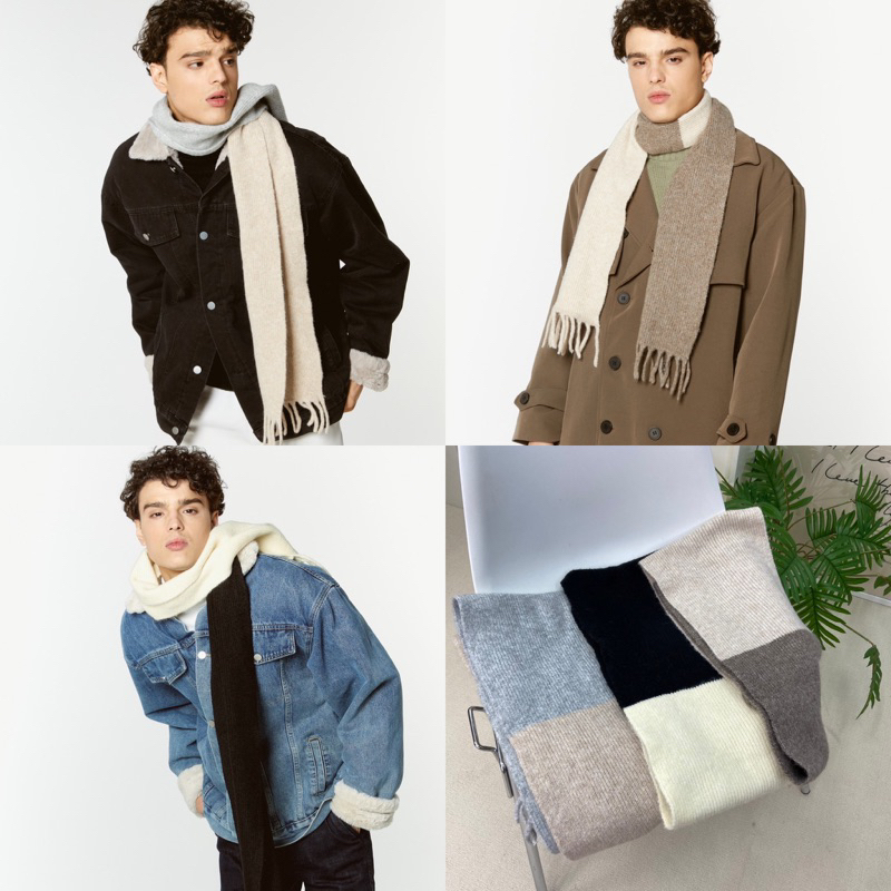 พร้อมส่ง ใส่ได้ทั้ง ช/ญ Two-Tone cashmere wool scarf ผ้าพันคอเนื้อผ้าวูลแคชเมียร์ unisex สัมผัสอุ่นนุ่ม ไม่คัน