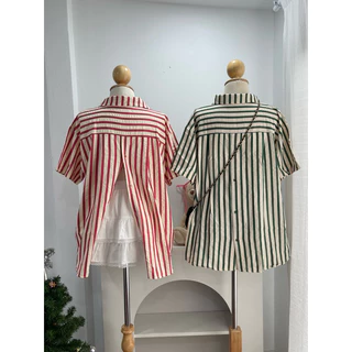 Merry Top เสื้อเชิ้ตคอปกลายริ้วซิปดาว อก46-48“ หน้ายาว27“ หลังยาว29“