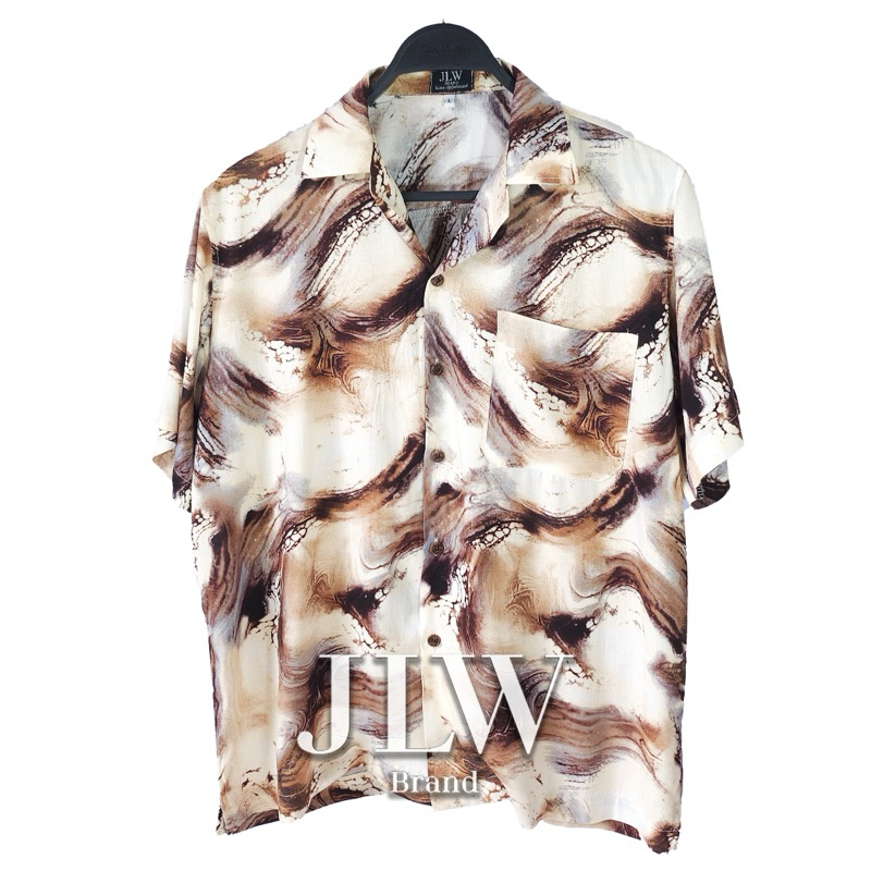 เสื้อฮาวาย ลายหินอ่อนมาเบิ้ล น้ำตาล ผ้านิ่ม M L XL Oversize คอฮาวาย JLW BRAND