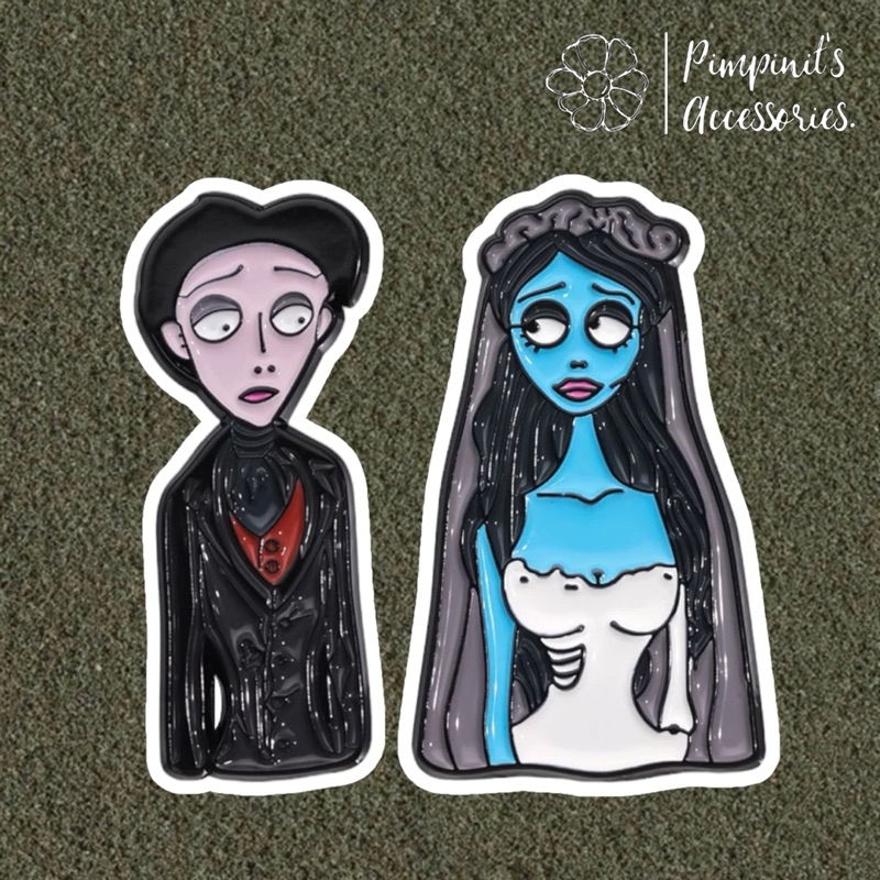 ✿ ร้านในไทยพร้อมส่ง : เข็มกลัดเซ็ทภาพยนตร์เจ้าสาวศพสวย | EMILY & VICTOR VAN DORT - CORPSE BRIDE Enam