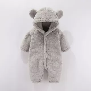 Babyonline(Y421)2F1-2G1 (ส่งด่วน1วัน)ชุดบอดี้สูทขายาวมีหมวกสำหรับเด็กแรกเกิดลายหมีขนสัตว์ อบอุ่น นิ่ม