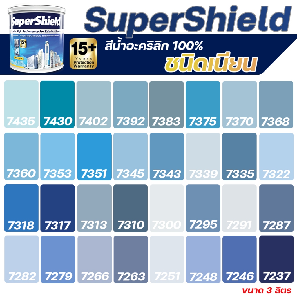 TOA สีภายนอก + สีภายใน สีฟ้า เบอร์ตามพัดสี TOA ฟิล์มเนียน ขนาด 3.7L เฉดสีบ้านสบาย  สีอะครีลิค สีซุปเปอร์ชิลด์ ทน 15 ปี