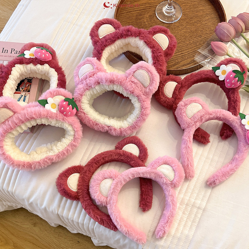 COD-ส่งเร็วจากไทย ที่คาดผม ที่คาดผมหมีสีชมพู กิ๊บติดผมน่ารักๆ ฟูๆ สไตล์เกาหลี นักเรียนสำหรับผู้หญิง ราคาถูกที่สุด-Krismi