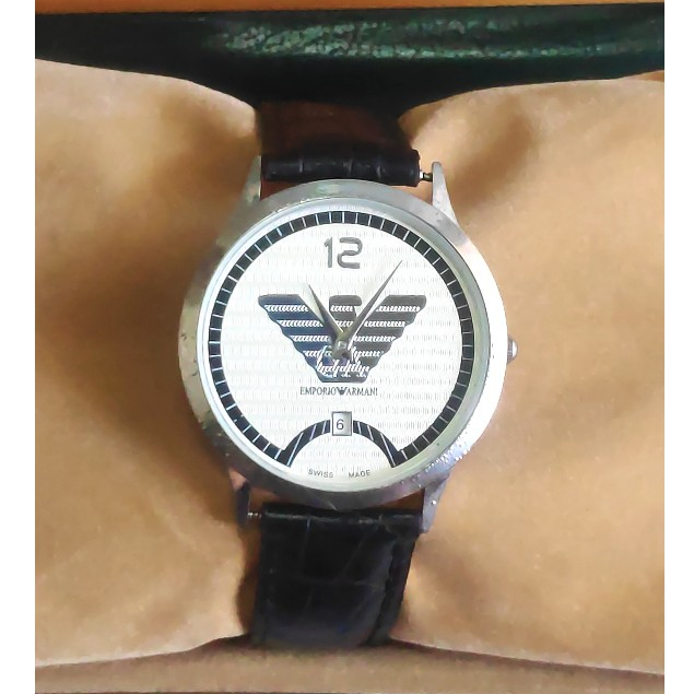 นาฬิกา Emporio Armani 39mm White Dial  Leather Watch