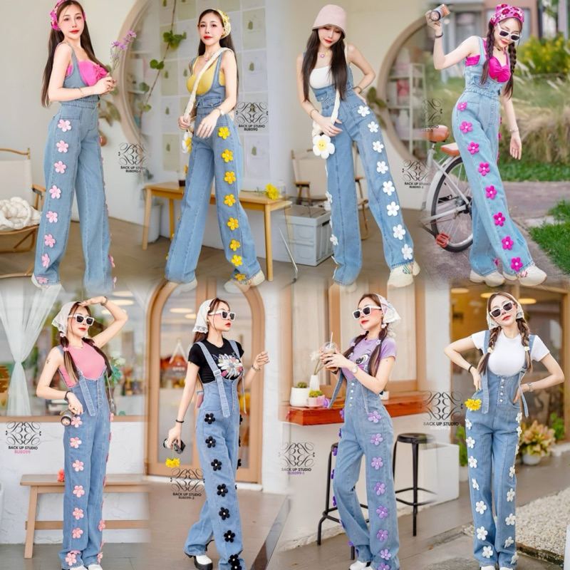 พร้อมส่งS-6xl🌸เอี้ยมกางเกงยีนส์แต่งดอกไม้3Dน่ารักๆ กางเกงยีนส์ทรงสวย ชุดใส่เที่ยวน่ารัก