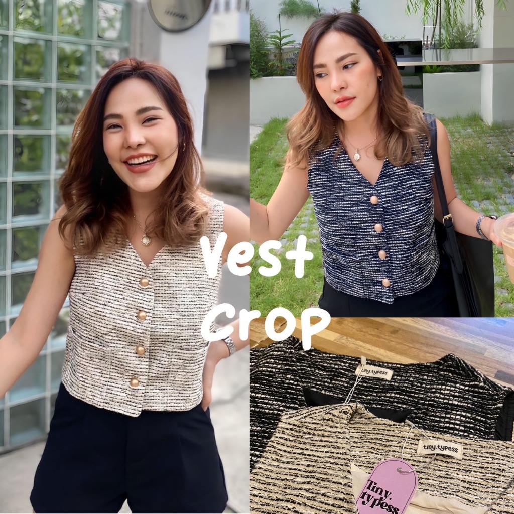 VEST CROP TWEED ~ Tinytypess เสื้อกั๊ก เสื้อคลุมผ้าทวิต