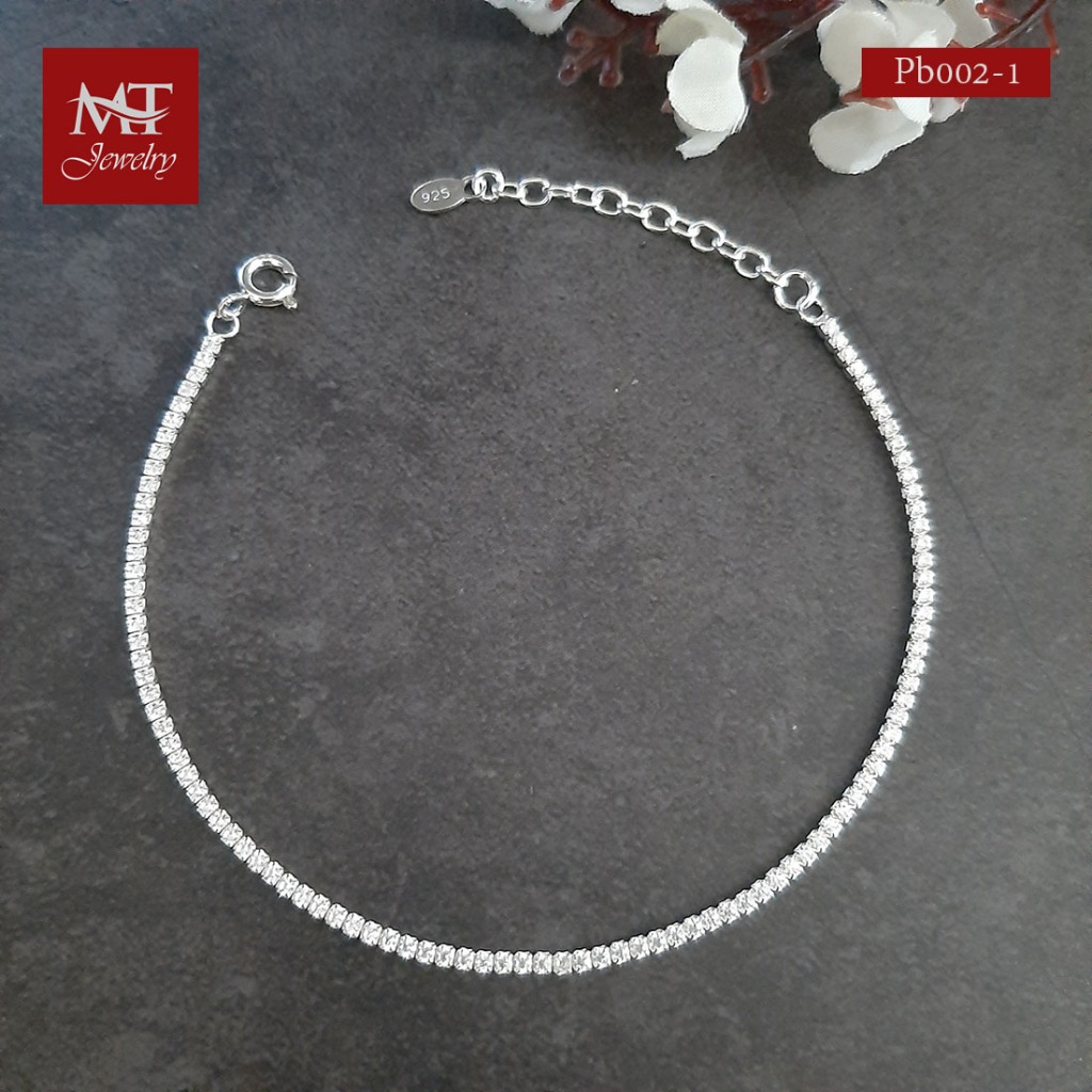 MT สร้อยข้อมือ เพชรสวิส สีขาว ชุบเงินแท้ ข้อมือ 17 18 19 20 ซม Bracelet (pb002-1) MT Jewelry มณีธารา