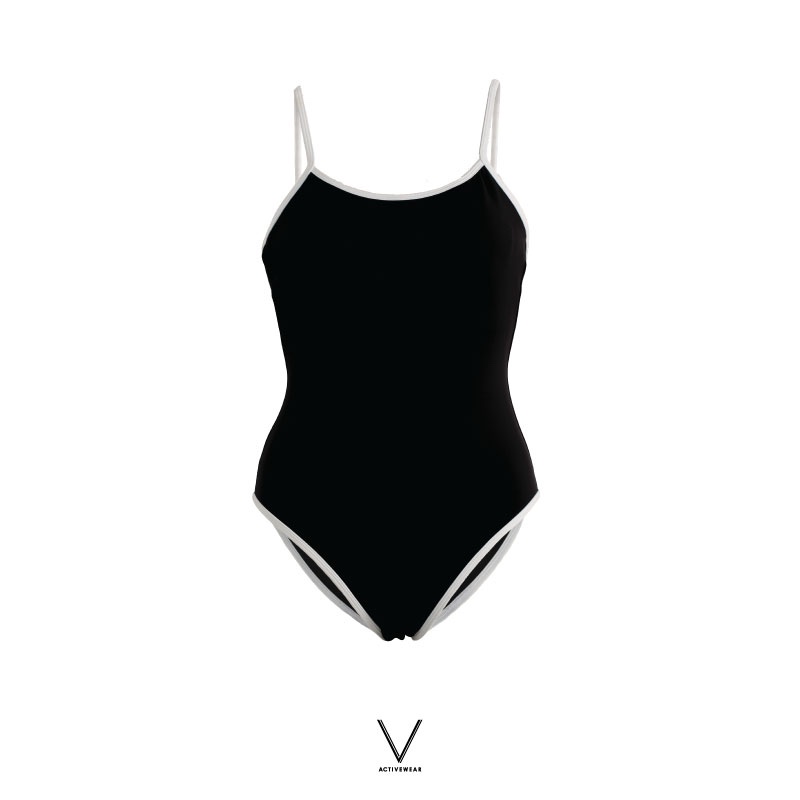 SS2024 BLACK TRIM WHITE  SINGLET SWIMMING SUIT  ชุดว่ายน้ำสายเดี่ยวสีดำกุ้นขาว ใส่ว่ายน้ำ ผ้าหนา มีฟองน้ำในตัว กัน UV UP
