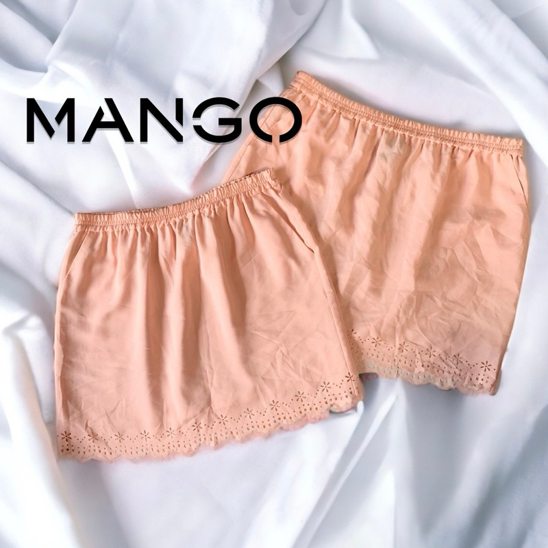 Mango กระโปรงเอวยางยืด ลูกไม้ สีส้ม กระโปรงผู้หญิง KT9