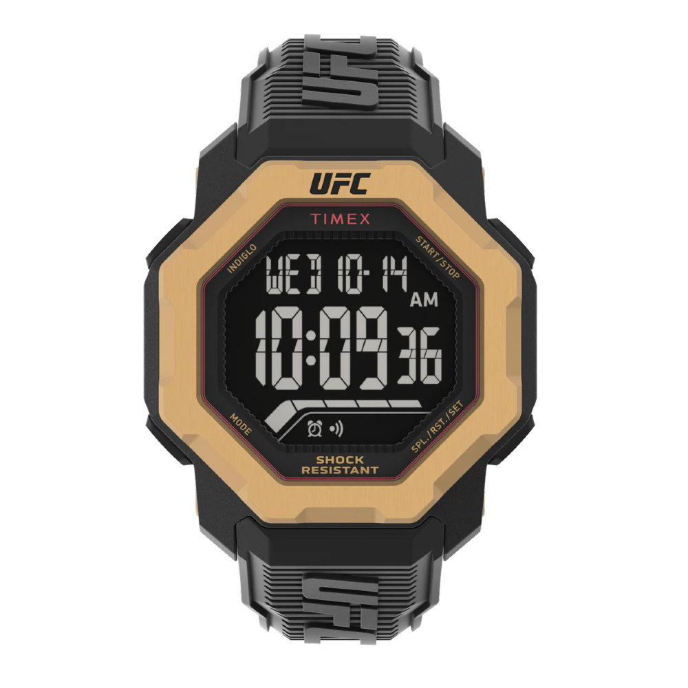 TIMEX TW2V89000 UFC Knockout  นาฬิกาข้อมือผู้ชาย สายเรซิ่น สีทอง หน้าปัด 49 มม.