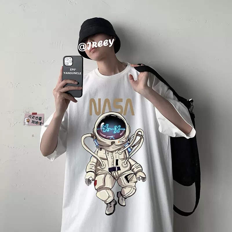 SOS🎋เสื้อยืดNASAนักบินอวกาศ 🪐ผ้าคอตตอนและโพลิฝ้าย คอกลม แขนสั้น แฟชั่น #S92