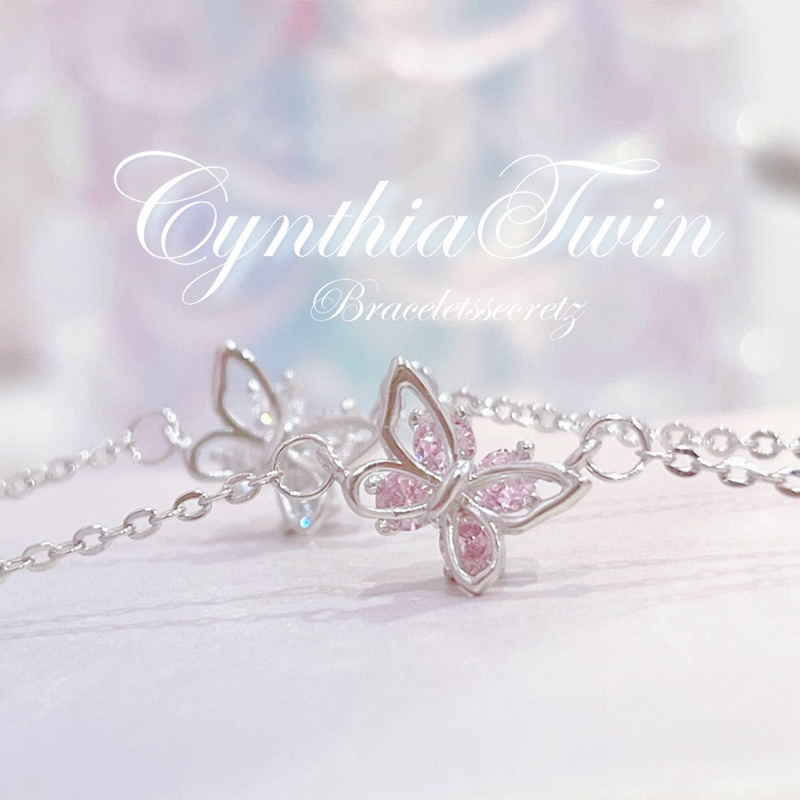 ลด 80฿💗โค้ดหน้าร้าน 🦋 พร้อมส่ง 🦋 Cynthia Twin 🫧💗 สร้อยคอผีเสื้อชมพูชุบเงินแท้92.5%  Cynthia pink 🎀