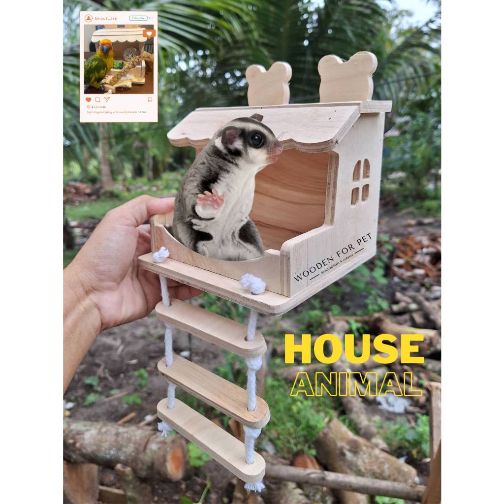 บ้านนก บ้านชูการ์ ชั้นลอยสัตว์เลี้ยง บ้านห้อยติดกรงสำหรับ นก กระรอก ชูการ์ แฮมสเตอร์ มาโมเสธ พร้อมบันไดน่ารักๆ มี 2 ขนาด