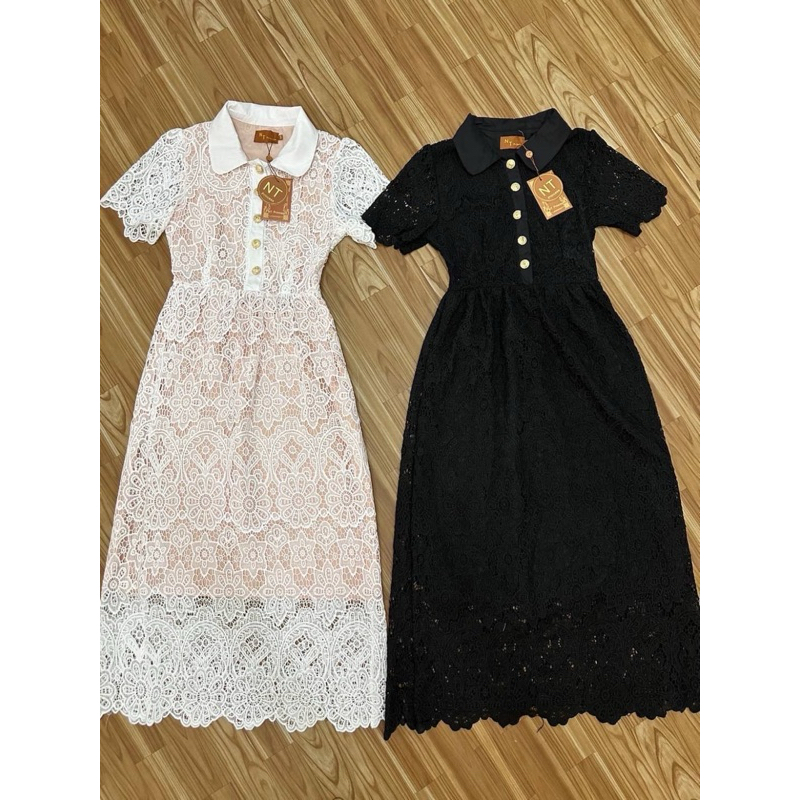 (ว่าง S,สีดำ)ราคาโปร💥เดรสลูกไม้คอปกสีดำมีซับในป้าย NT Princess