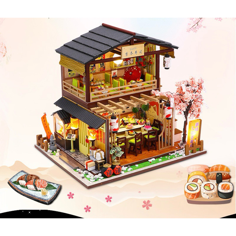 ร้านซูชิ มีฝาครอบกันฝุ่น รุ่น M2011 ร้านซูชิ Yoshimoto บ้านตุ๊กตา บ้านญี่ปุ่น ร้านอาหารญี่ปุ่น