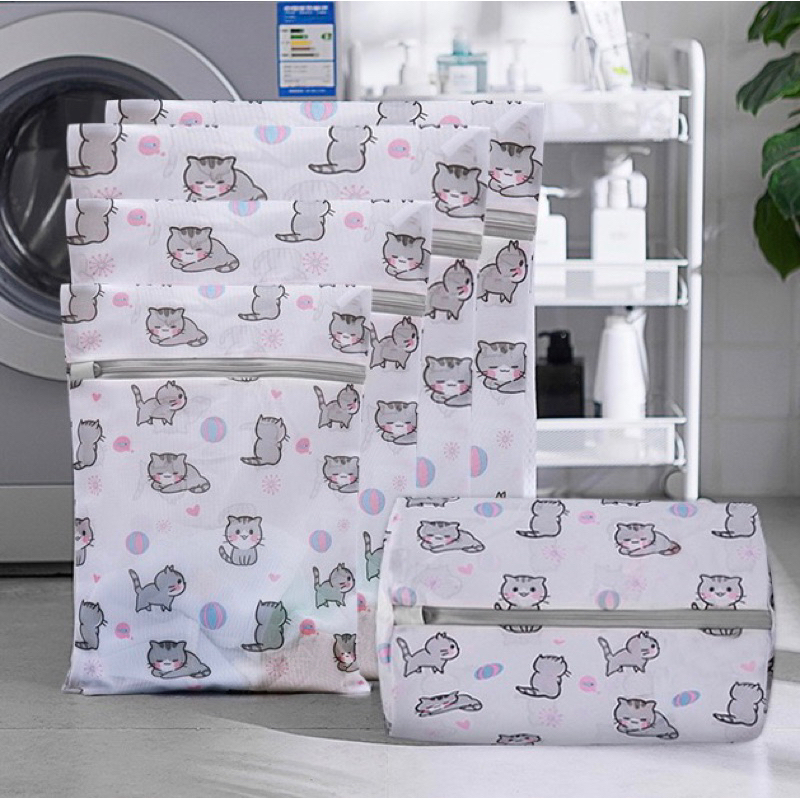 พร้อมส่ง!! ถุงซักผ้าลายน้องแมว ตาข่ายละเอียด มีซิปล็อค ช่วยถนอมเนื้อผ้า