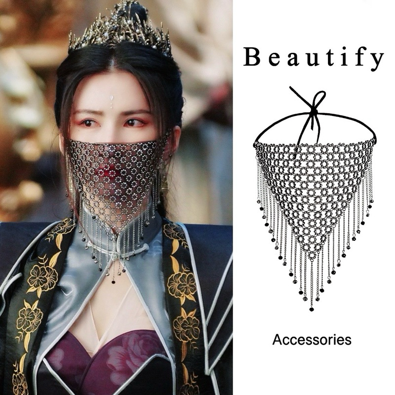 𝓑𝓮𝓪𝓾𝓽𝓲𝓯𝔂ม่านบังหน้าสไตล์สาวจีนพู่ตาข่ายประดับคริสตัลสำหรับปิดบังใบหน้าสวยน่าค้นหา