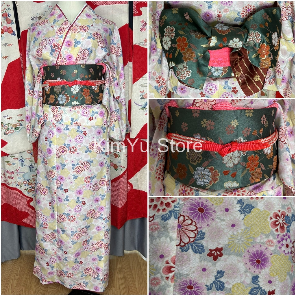 พร้อมส่ง Kimono ชุดกิโมโน ลายดอกไม้ มือสองของแท้จากญี่ปุ่น