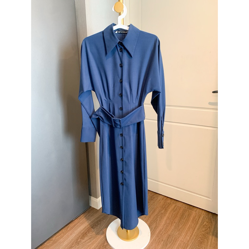Zara Wool Blend Belted Midi Shirt Dress