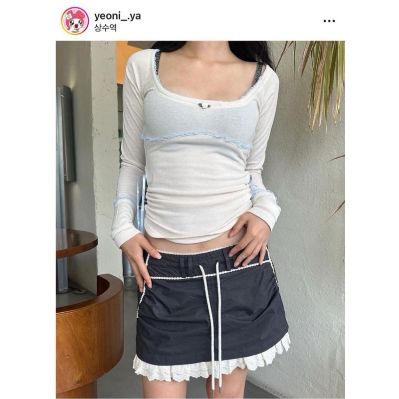 Y2K SCULPTOR LACE LOWRISE MINI SKIRT กระโปรงเอวต่ำแต่งลูกไม้ทั้งตัว สวยมาก