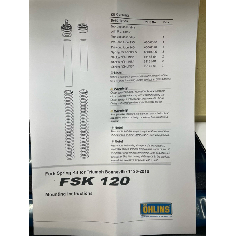 Ohlins fsk120 สำหรับ Triumph T120