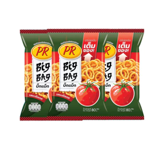 พีอาร์ ข้าวเกรียบ Big Bag รส กุ้งสไปชี่ มะเขือเทศ สาหร่าย 80 กรัม แพ็ค 3 ถุง