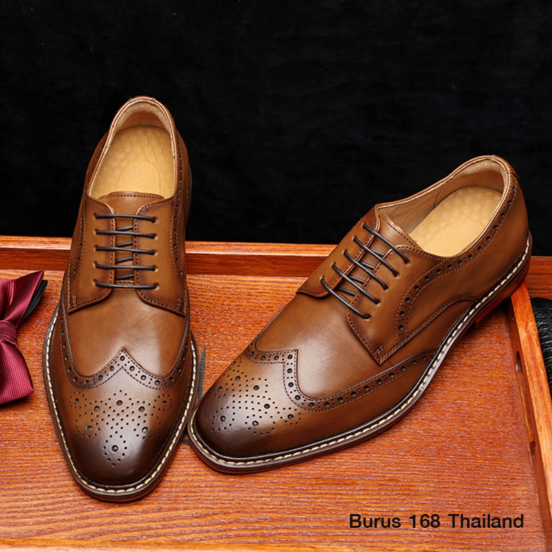 [Size 38-47] รองเท้าหนังแท้ลายฉลุ ผู้ชาย (เย็บพื้นทุกคู่) - รุ่น Brogue Derby รองเท้าหนังแท้ลายฉลุ