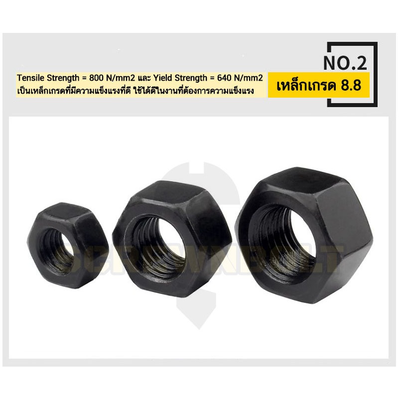 หัวน็อต ตัวเมีย หกเหลี่ยม เหล็กแข็ง 8.8 รมดำ เกลียวมิล หยาบ M20 – M36 / 8.8 Grade Hexagon Nut Black Oxide ราคา ถูกที่สุด ดีลบีเคเค แกลเลอรีภาพที่ 3