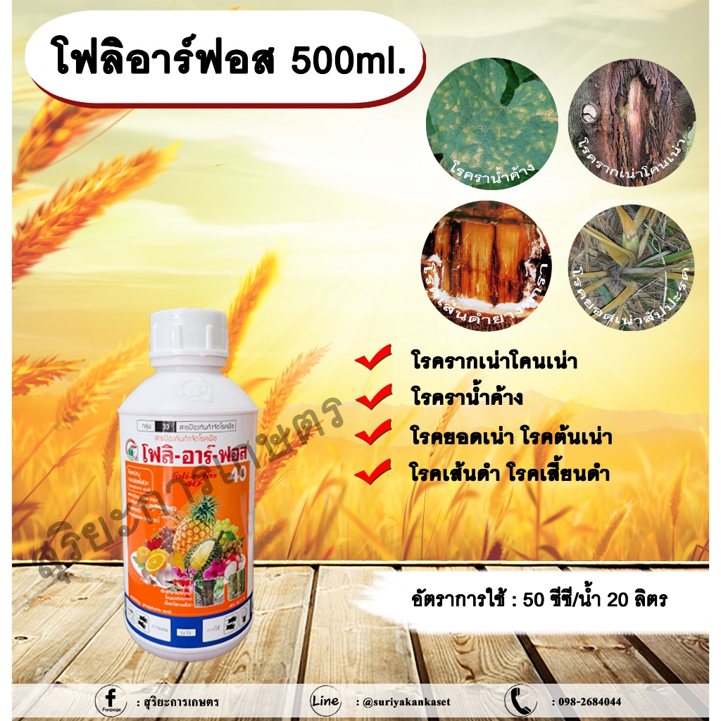 โฟลิอาร์ฟอส 500ml. กรดฟอสโฟนิก สารกำจัดเชื้อรา โรครากเน่าโคนเน่า โรคราน้ำค้าง โรคยอดเน่า โรคต้นเน่า โรคเส้นดำ