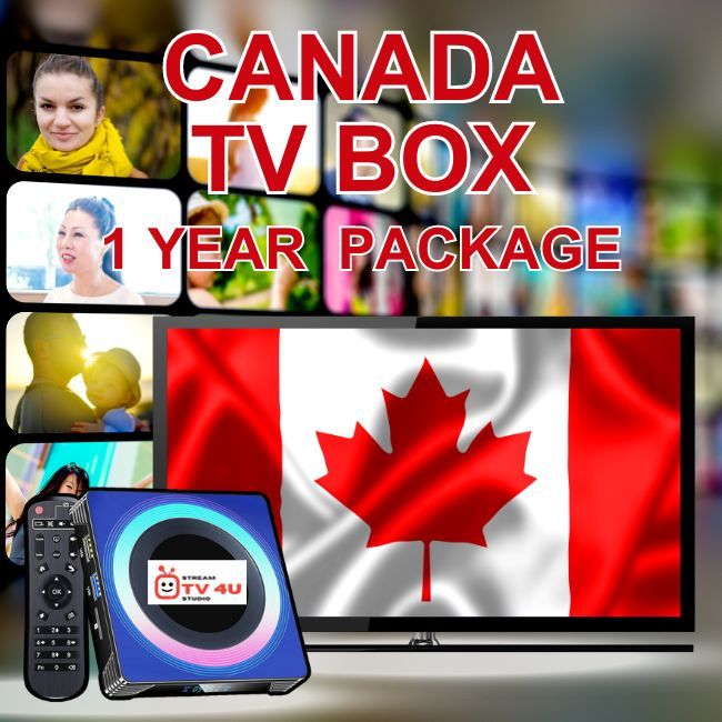 Canada TV box + 1 Year IPTV package, TV online through our awesome TV box. And ready to use, clear picture 4K FHD.
