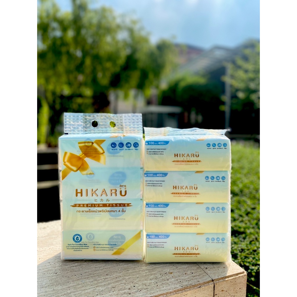 ฮิคารุทิชชู่พรีเมียมหนา 4 ชั้น ไร้ฝุ่น (ริบบิ้น) 7 แพ็คหูหิ้ว (รบกวนสั่ง 1 ลัง / 1 รายการสั่งซื้อนะคะ)