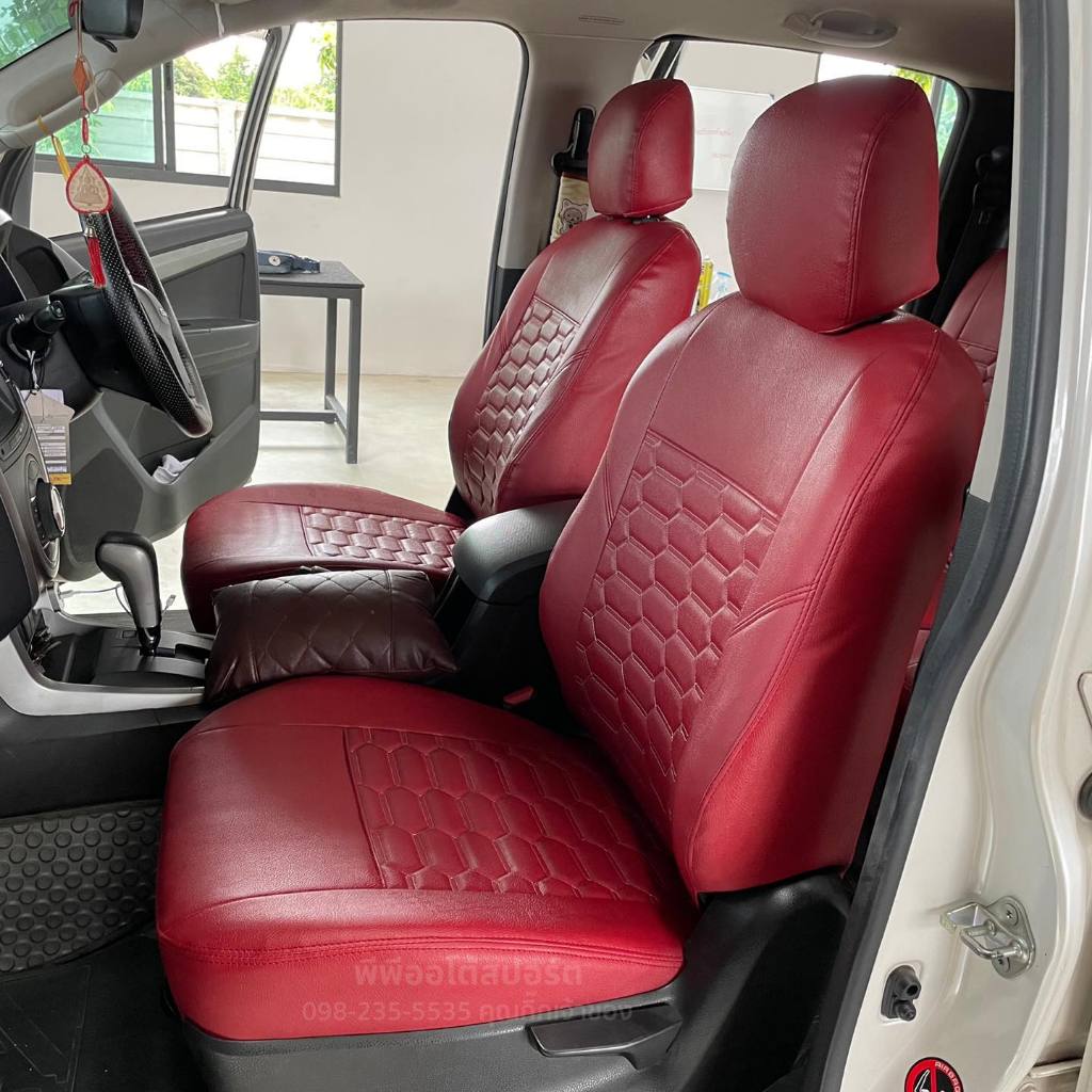 หุ้มเบาะสวมทับตรงรุ่น isuzu d-max 2012-2019 4 ประตู ลายสปอร์ต สีไวน์แดงล้วน