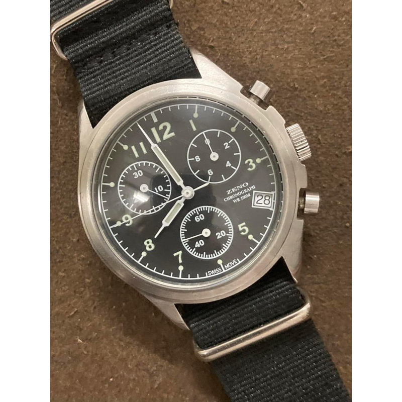 นาฬิกานักบินทหารจับเวลาตัวเฉียงแบรนดัง Vintage Military Pilot Zeno Watch Basel Ref. 924 Swiss ETA Quartz Chronograph