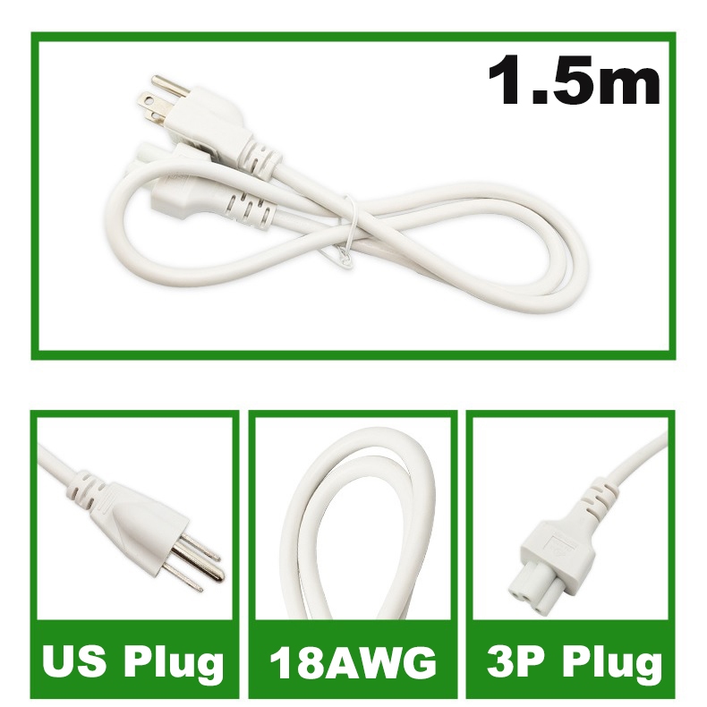 สายไฟ AC 3PIN สีขาว ยาว 1.5m ( US NEMA 5-15P to IEC C5 AC Power Cord ) สำหรับ หลอดไฟ LED Adapters และอุปกรณ์ไฟฟ้าอื่นๆ