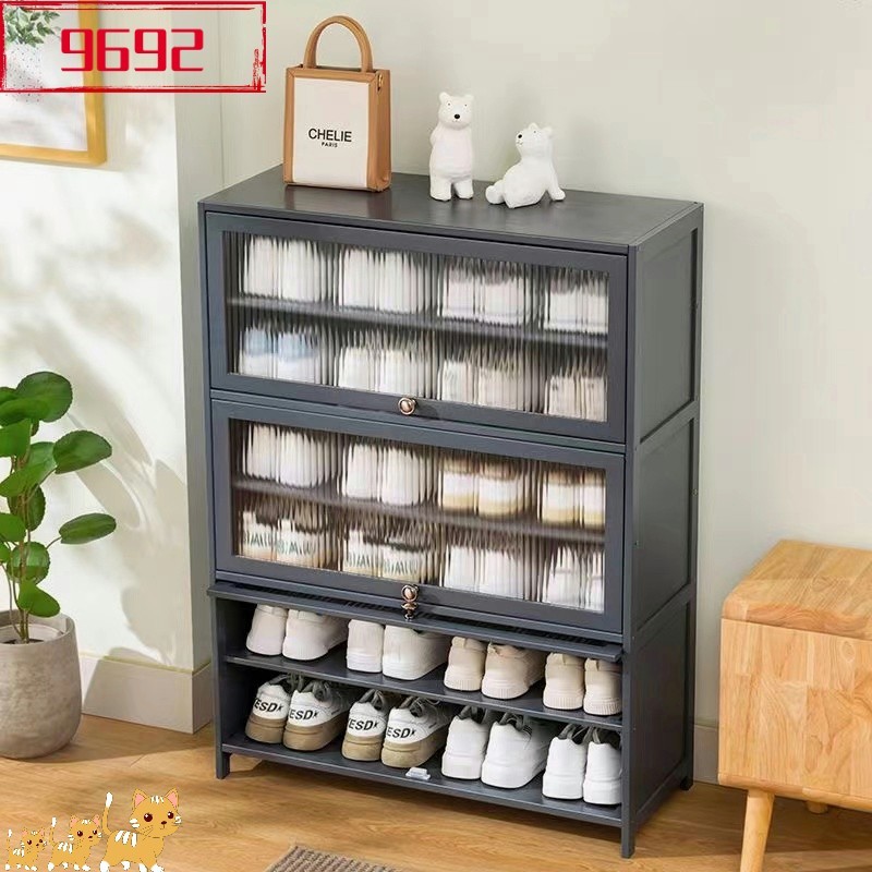 ตู้รองเท้า ตู้รองเท้า กระจกใสตู้เก็บของ แร็คกันฝุ่น ไม้ไผ่ที่แข็งแรง ทนทาน shoe rack