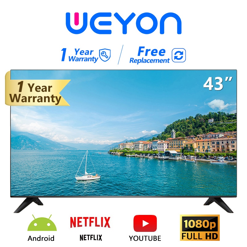 WEYON ทีวี LED 32 นิ้ว 40/43 นิ้ว Smart TV FULL HD แอนดรอยด์ทีวี ดูNetflix Youtube ประกันศูนย์ 1 ปี W-40wifi