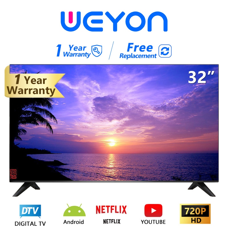 WEYON ทีวี 32 นิ้ว LED HD Android 9.0 TV Wifi /Google assistant &amp; Netflix &amp; Youtube-USB 1G RAM+8GROM