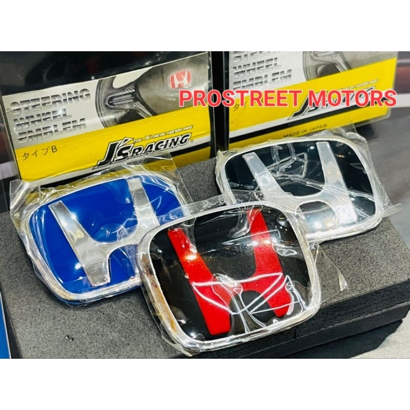 โลโก้พวงมาลัย H แดง JSRacing ตรงรุ่น Honda Steeringwheel logo emblem Red Blue Blackโลโก้แต่ง ติดพวงม