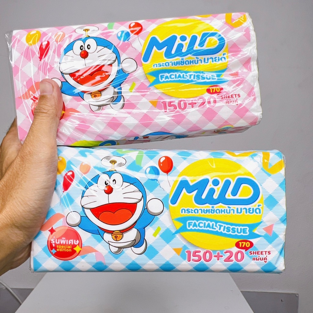 [เซท 3 แพค] Mild มายด์ โดเรม่อน กระดาษทิชชู่เช็ดหน้า บรรจุห่อละ 170 แผ่น หนา 2 ชั้น แพคละ 5 ห่อ - รูปที่ 2