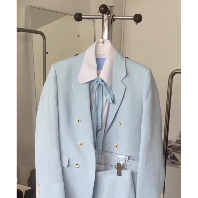 Sarin Tinnis shirt เสื้อเชิ้ต สี hara blue แขนสั้น และโบว์ new in pack