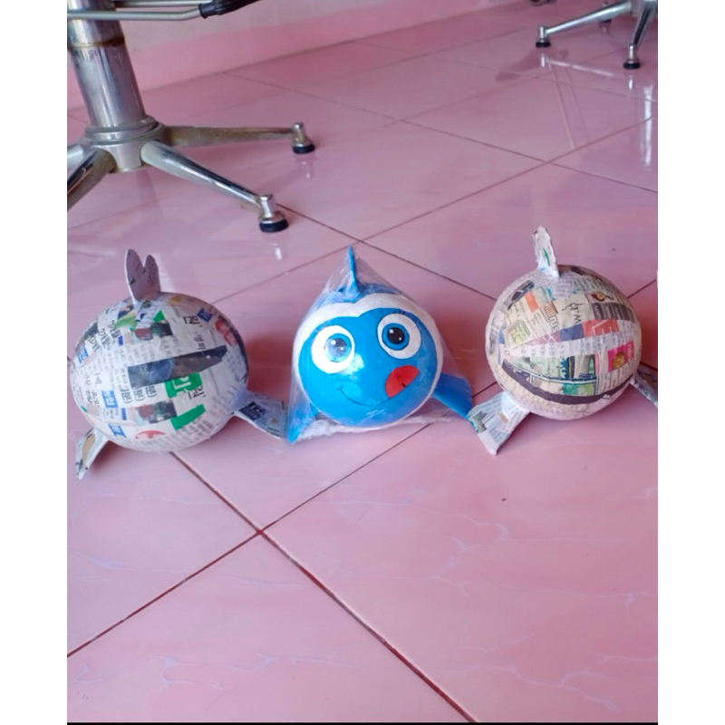 นีโม่ออมสินเปเปอร์มาเช่งานแฮนด์เมด(แบบหนังสือพิมพ์เอาไปลงสีเองค่ะ)Papermache,Handmade,DIYและแบบตัวหัวกลม