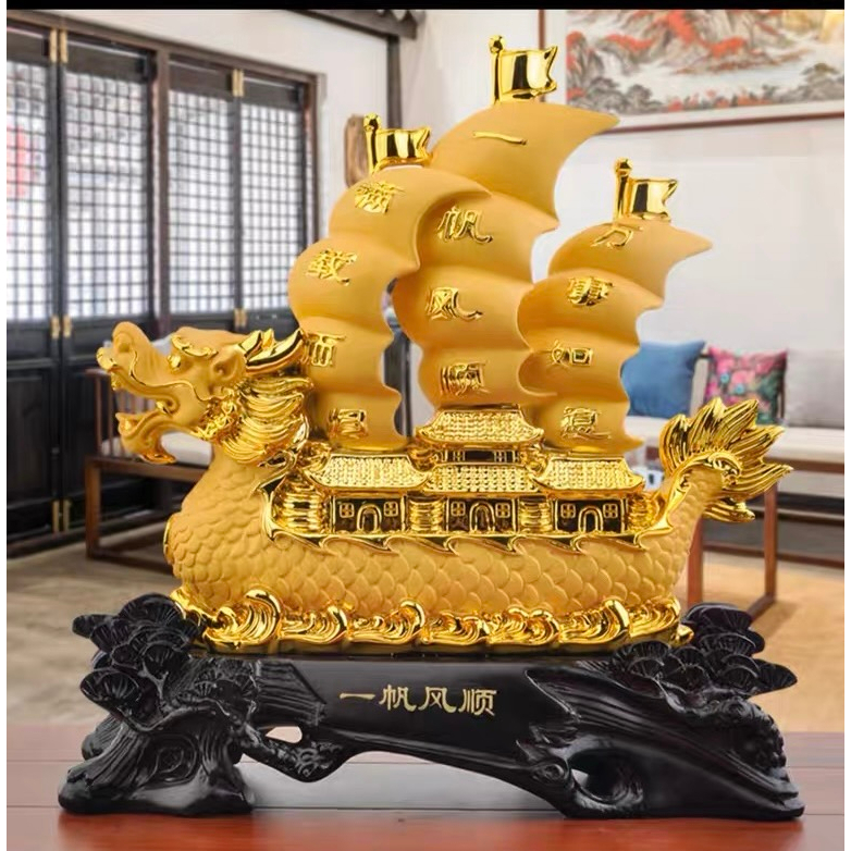 เรือสำเภา สำเภาหัวมังกร เรือมังกร เรซินทรายทอง การค้าขายรุ่งเรือง เสริมการค้า ของมงคลเสริมฮวงจุ้ย