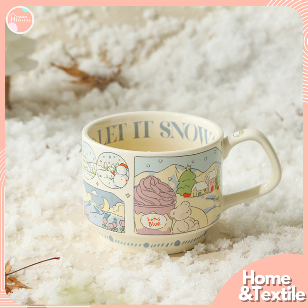 แก้วกาแฟเซรามิค ลายตุ๊กตาหิมะคริสต์มาส สไตล์ญี่ปุ่น | Let It Snow