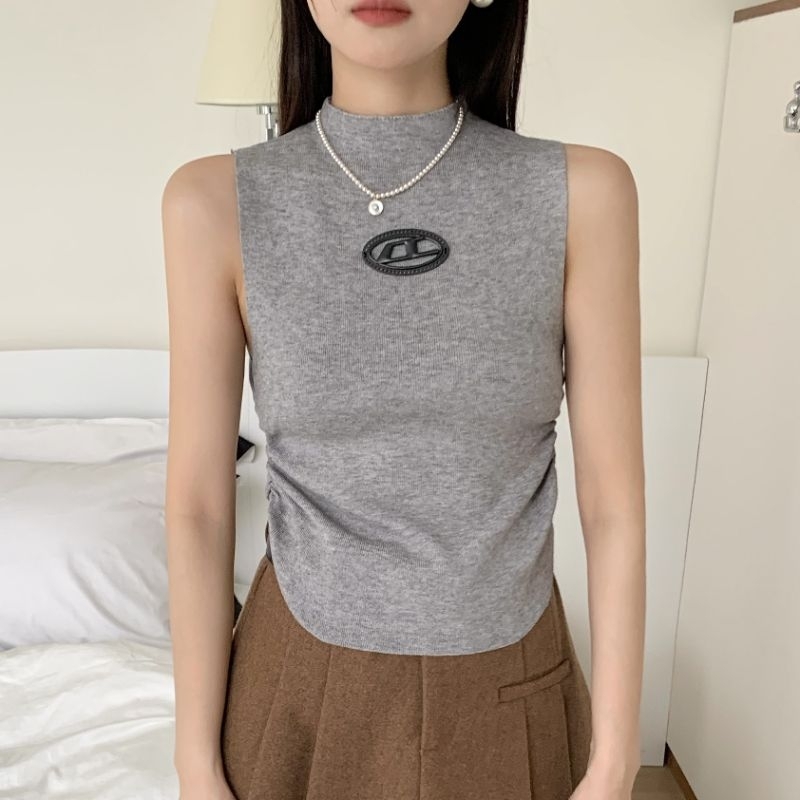 Ey_official#2372-5 BO#ใหม่พร้อมส่งเสื้อแขนกุดคอเต่า จีบเอว2ข้าง ผ้าไหมพรมเข้ารูป จับคู่ใส่ง่าย