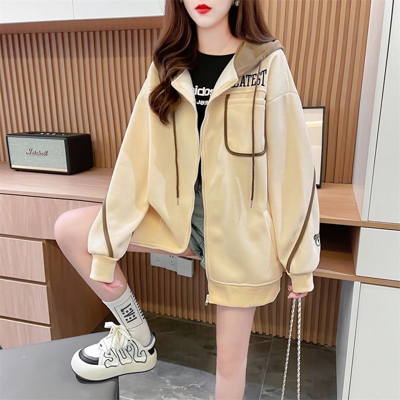 เสื้อแขนยาวมีฮู๊ด Oversize (อก 54-64 นิ้ว) ปักอังกฤษที่อกปักหมีที่แขน ซิปหน้า ผ้าวาฟเฟิล B15