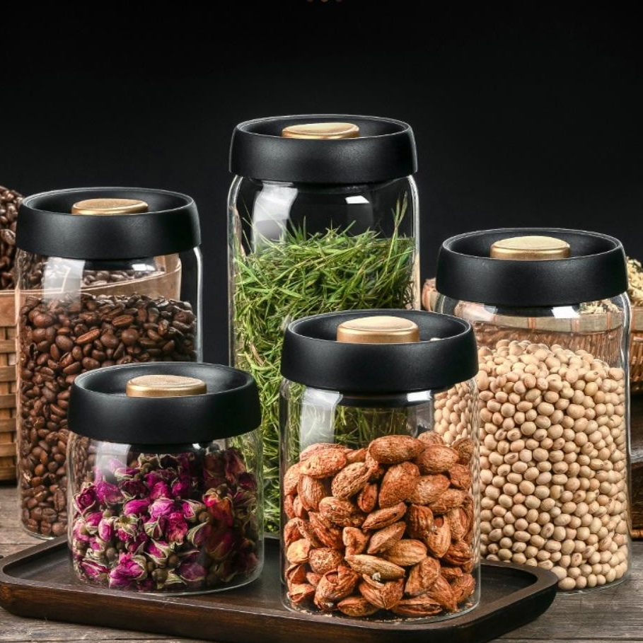 โหลแก้วสูญญากาศ สำหรับใส่ชา ผงชา และกาแฟ ป้องกันอากาศเข้า Glass Canister