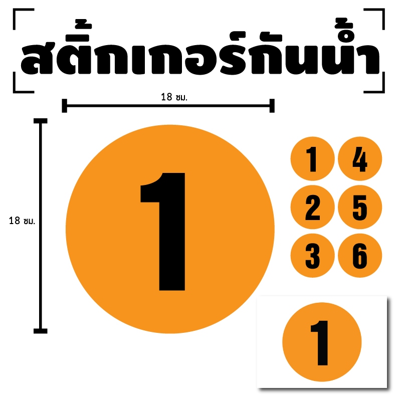 สติ้กเกอร์ตัวเลข สติ้กเกอร์ สติ้กเกอร์ผนัง (ตัวเลขวงกลม) สีส้มเลขดำ ขนาด 18x18ซม. ได้รับ 1 ดวง [รหัส I-032]