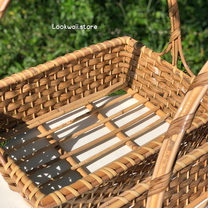 ตะกร้าของขวัญ กระเช้าหวายสี่เหลี่ยม กระเช้าจัดของฝาก โครงหวายแท้สานด้วยหวายเทียม - รูปที่ 4