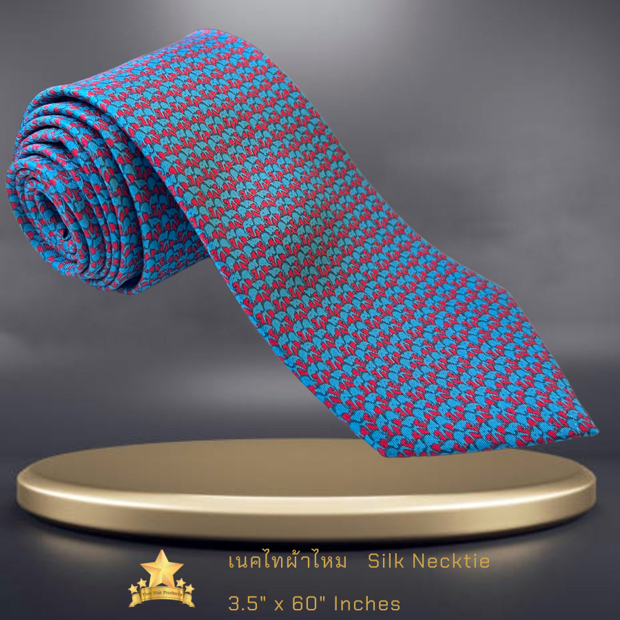เนคไทผ้าไหม  Silk necktie printed ลายช้างฟ้าแดง - จิม ทอมป์สัน - Jim Thompson