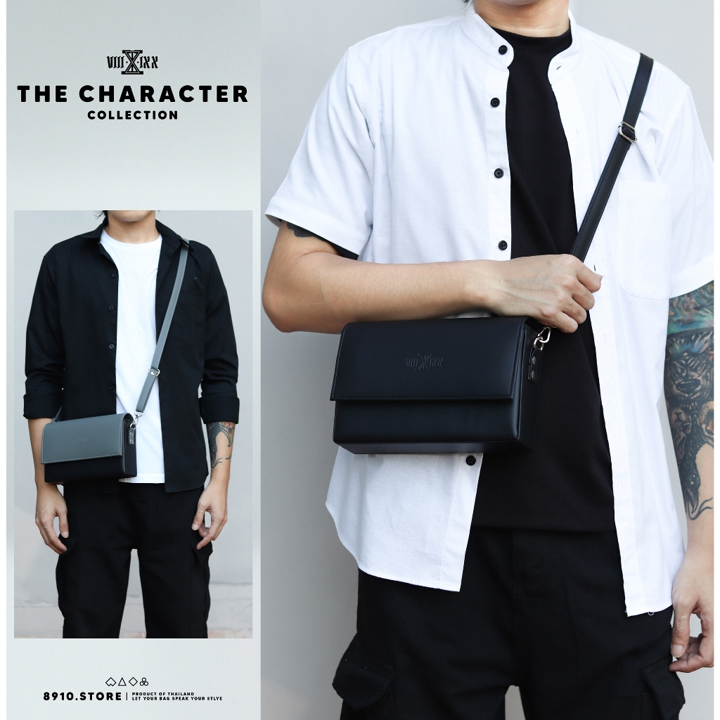 THE CHARACTER มี 4 สี แบรนด์ 8910 กระเป๋าหนัง สะพายข้าง ทรงกล่อง ตั้งได้ แบรนด์ไทย หนังกันน้ำ